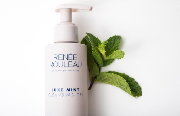 Renee Rouleau's luxe mint cleansing gel with a mint leaf