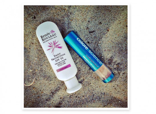 Renee Rouleau's sunscreen with color science's sunscreen powder