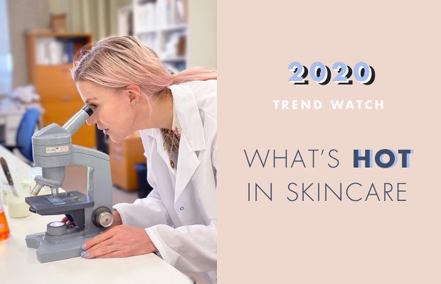 Celebrity esthetician Renée Rouleau looking into a microscope for 2020 skincare trends