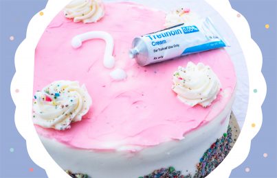Pink cake with a tube of tretinoin retinoid on top