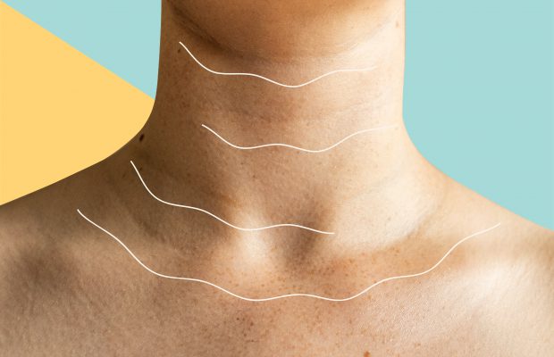 woman's neck with age lines indicating tech neck