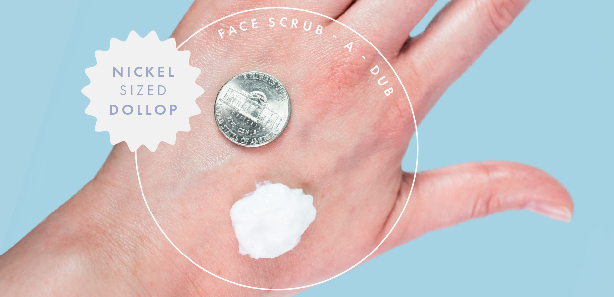 facial scrub on a hand next to a nickel