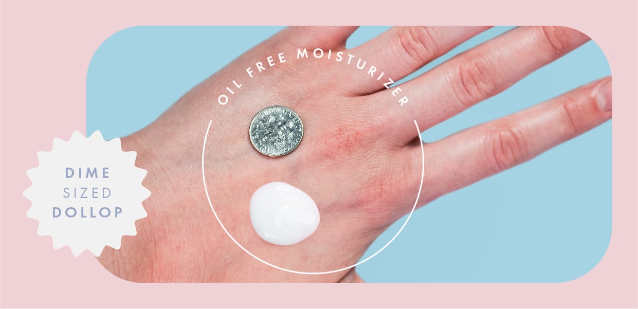 oil-free lotion next to a dime on the back of a hand